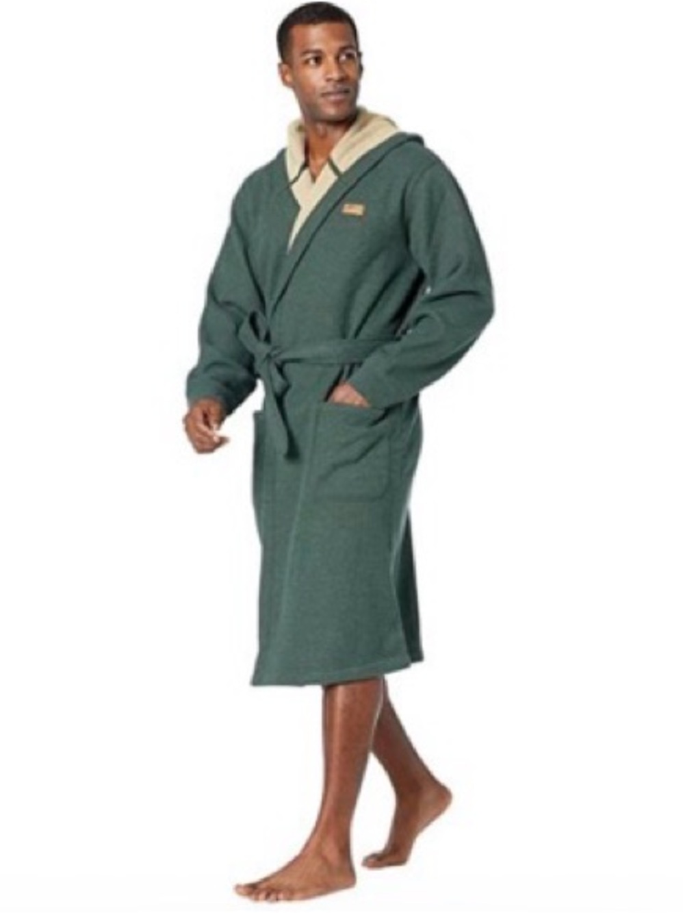 L.L. Bean Men's Bonded Waffle Fleece hooded Robe medium EUC
